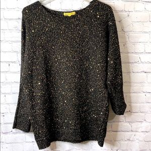 Mesh & Lace black sweater with gold sequin detail